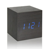 USB/AAA Powered Cube LED Digital Alarm Clock Square Modern Wood Clock Thermometer Temp Date Display Calendars Desk Table Clock