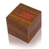 USB/AAA Powered Cube LED Digital Alarm Clock Square Modern Wood Clock Thermometer Temp Date Display Calendars Desk Table Clock