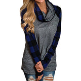 Womens Turtleneck Tops Plaid Shirts Tunic Long Sleeve Pullover Sweatshirt