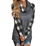 Womens Turtleneck Tops Plaid Shirts Tunic Long Sleeve Pullover Sweatshirt