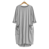 Womens Pocket Loose Dress Ladies Crew Neck Casual Long Tops Dress Plus Size