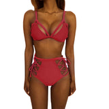 Women High Waist Bandage Bikini Set Push-up Padded Bra Swimsuit Bathing Swimwear