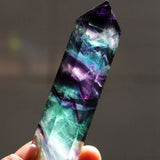 Natural Hexagonal Crystal Quartz Healing Fluorite Wand Stone Purple Green Gem