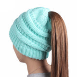 Womens Ponytail Cap Warm Soft Stretchy Beanie Knitted Hat Messy High Bun Ponytail Beanie Hat