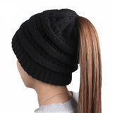 Womens Ponytail Cap Warm Soft Stretchy Beanie Knitted Hat Messy High Bun Ponytail Beanie Hat