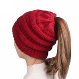 Womens Ponytail Cap Warm Soft Stretchy Beanie Knitted Hat Messy High Bun Ponytail Beanie Hat