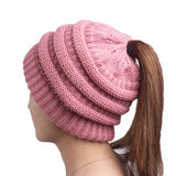 Womens Ponytail Cap Warm Soft Stretchy Beanie Knitted Hat Messy High Bun Ponytail Beanie Hat