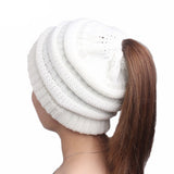 Womens Ponytail Cap Warm Soft Stretchy Beanie Knitted Hat Messy High Bun Ponytail Beanie Hat