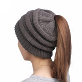 Womens Ponytail Cap Warm Soft Stretchy Beanie Knitted Hat Messy High Bun Ponytail Beanie Hat