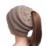 Womens Ponytail Cap Warm Soft Stretchy Beanie Knitted Hat Messy High Bun Ponytail Beanie Hat