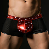Mens Sexy Underwear Shorts Underpants Mesh Breathable Imitation Leather Briefs