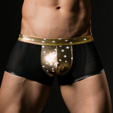 Mens Sexy Underwear Shorts Underpants Mesh Breathable Imitation Leather Briefs