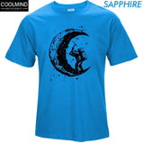 Digging The Moon Print Casual Mens O-neck T-shirts
