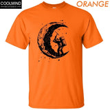 Digging The Moon Print Casual Mens O-neck T-shirts