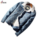 MKASS Men Jacket and Coat Trendy Warm Fleece Denim Jacket 2018 Winter Fashion Mens Jean Jacket Outwear Male Cowboy Plus Size 6XL