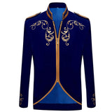 PYJTRL British Style Palace Prince Fashion Black Velvet Gold Embroidery Blazer Wedding Groom Slim Fit Suit Jacket Singers Coat