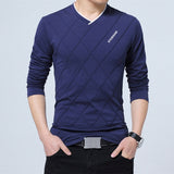Slim Fit Custom Crease Design Long Stylish Luxury V Neck Fitness T-shirt