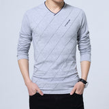 Slim Fit Custom Crease Design Long Stylish Luxury V Neck Fitness T-shirt