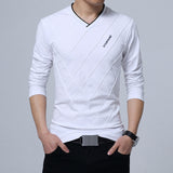 Slim Fit Custom Crease Design Long Stylish Luxury V Neck Fitness T-shirt
