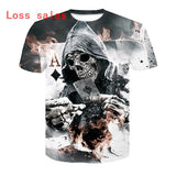 Summer Skull Poker Printing Men Short Sleeve T-shirt