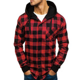 Men Autumn Winter Pullover Plaid Top  Hooded  Sweatshirt Outwear Blouse
