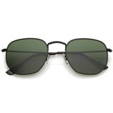 Modern Geometric Hexagonal Sunglasses Metal Slim Arms Neutral Colored Flat Lens 51mm (Gold / Green)