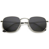 Modern Geometric Hexagonal Sunglasses Metal Slim Arms Neutral Colored Flat Lens 51mm (Gold / Green)