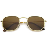 Modern Geometric Hexagonal Sunglasses Metal Slim Arms Neutral Colored Flat Lens 51mm (Gold / Green)