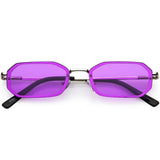 Small Rimless Rectangle Sunglasses Color Tinted Lens 53mm (Silver / Red)