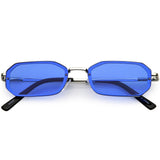 Small Rimless Rectangle Sunglasses Color Tinted Lens 53mm (Silver / Red)