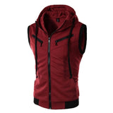 Men Hooded Waistcoat 2019 Fashion Brand Male Sleeveless Jacket Zipper Pocket Gilet Casual Cotton Men Vest Plus Size XXXL Red